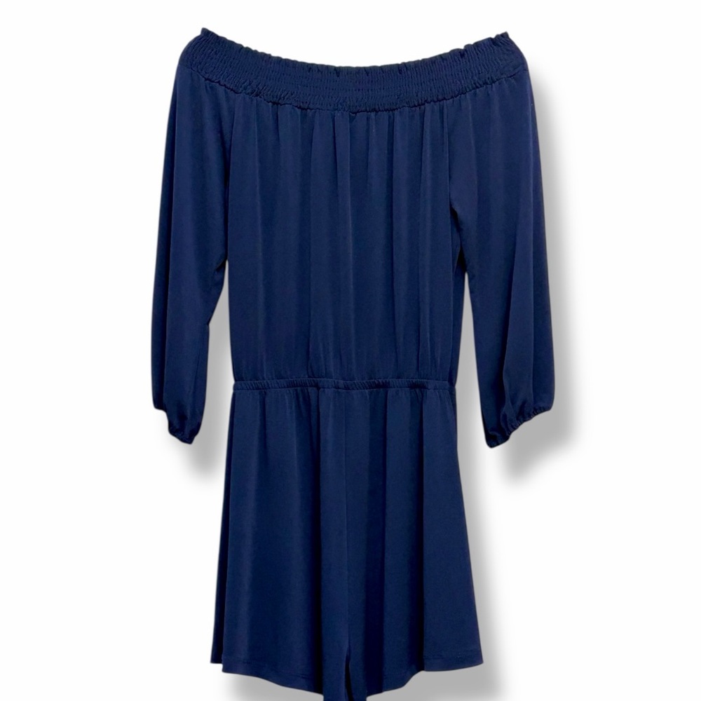 Veronica M Navy Off-Shoulder Romper Medium